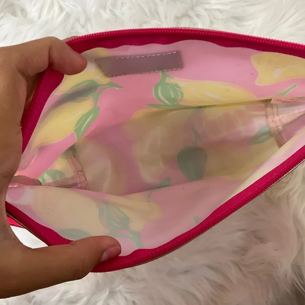 Lilly Pulitzer for Estee Lauder Pink Yellow Lemons Cosmetic Makeup Bag